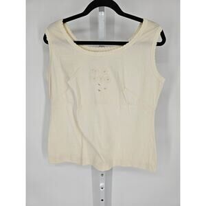 Sears Women's Cream Sleeveless Round Neck Flower Embroidered Tank Top Size L